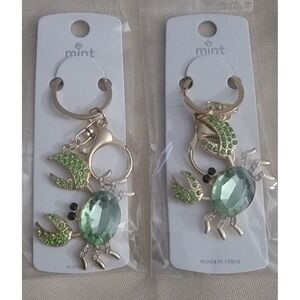 Mint Green Crab Rhinestone Keychain Bag Charm Gold Tone Nautical Jewelry 7.00 Es